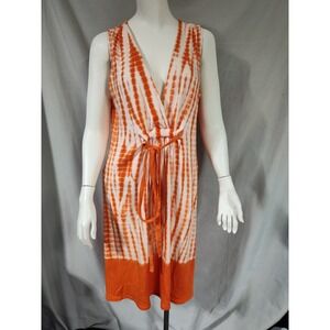 Michael Kors large orange white tie dye v-neck cotton dress knee length FLAWS